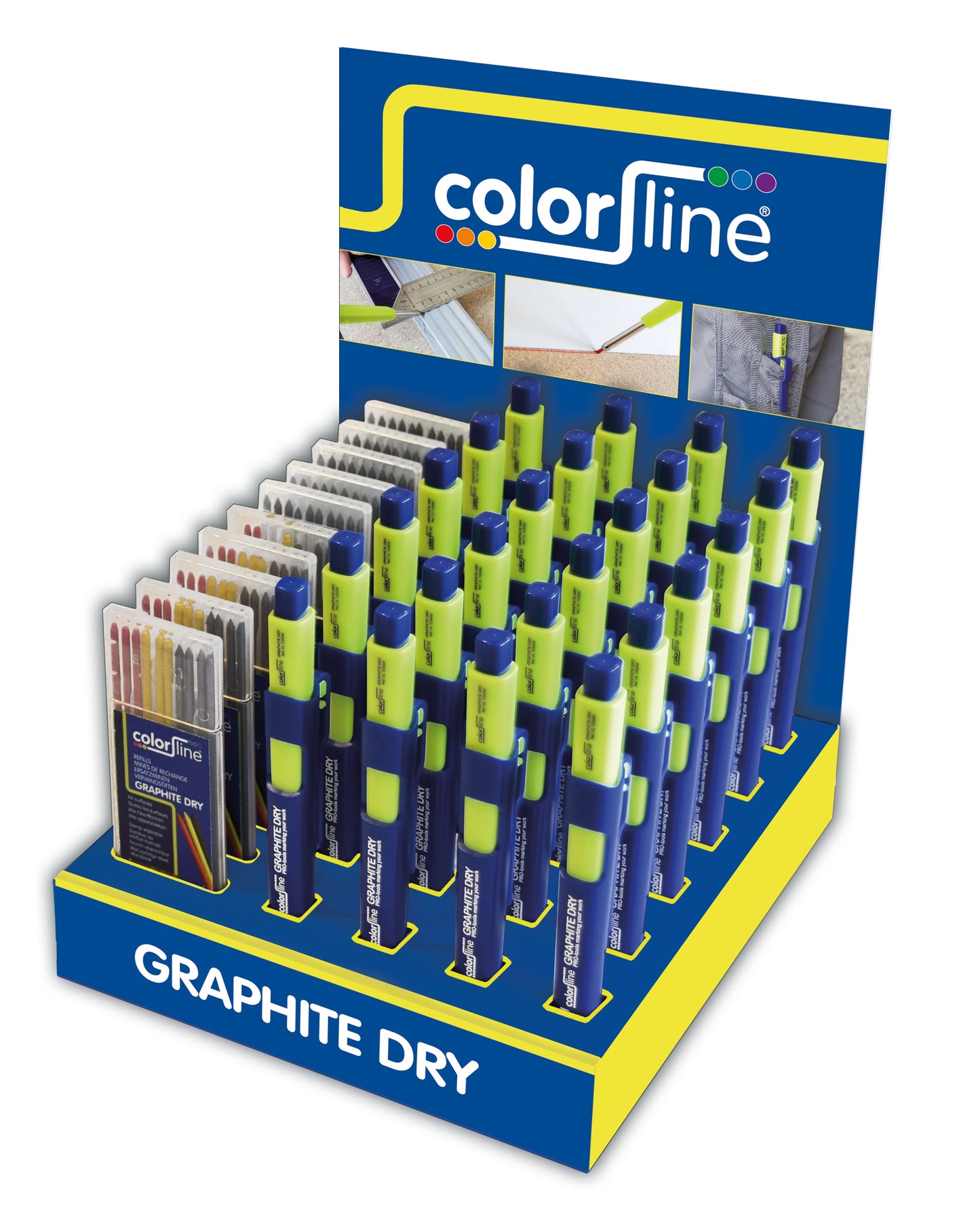 ASSORTIMENT DE PORTE-MINE ET MINES DE RECHARGEABLE EN DISPLAY: 24X + CRAYON GRAPHITE DRY: 10 x MINES GRAPHITES
